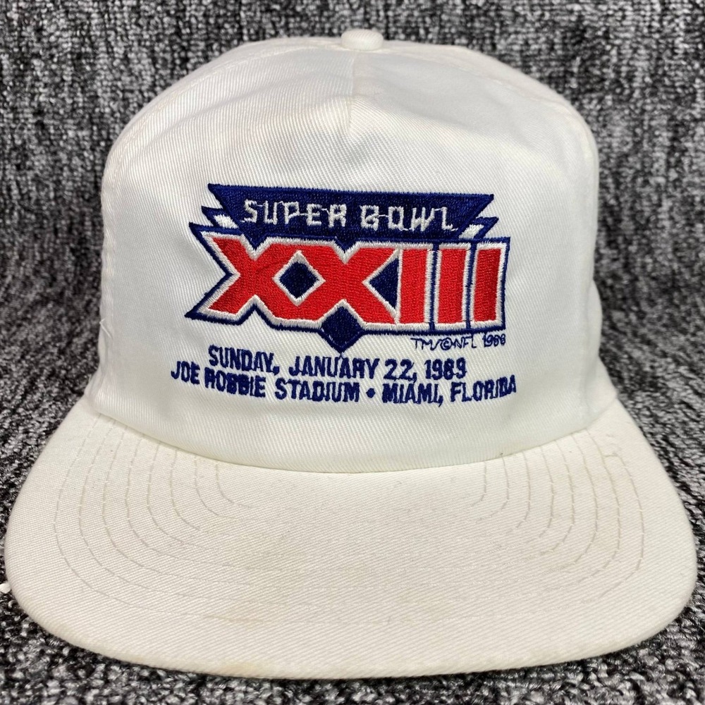 VTG 1989 Super Bowl XXIII Snapback Hat Annco White Miami Joe Robbie Stadium 49s